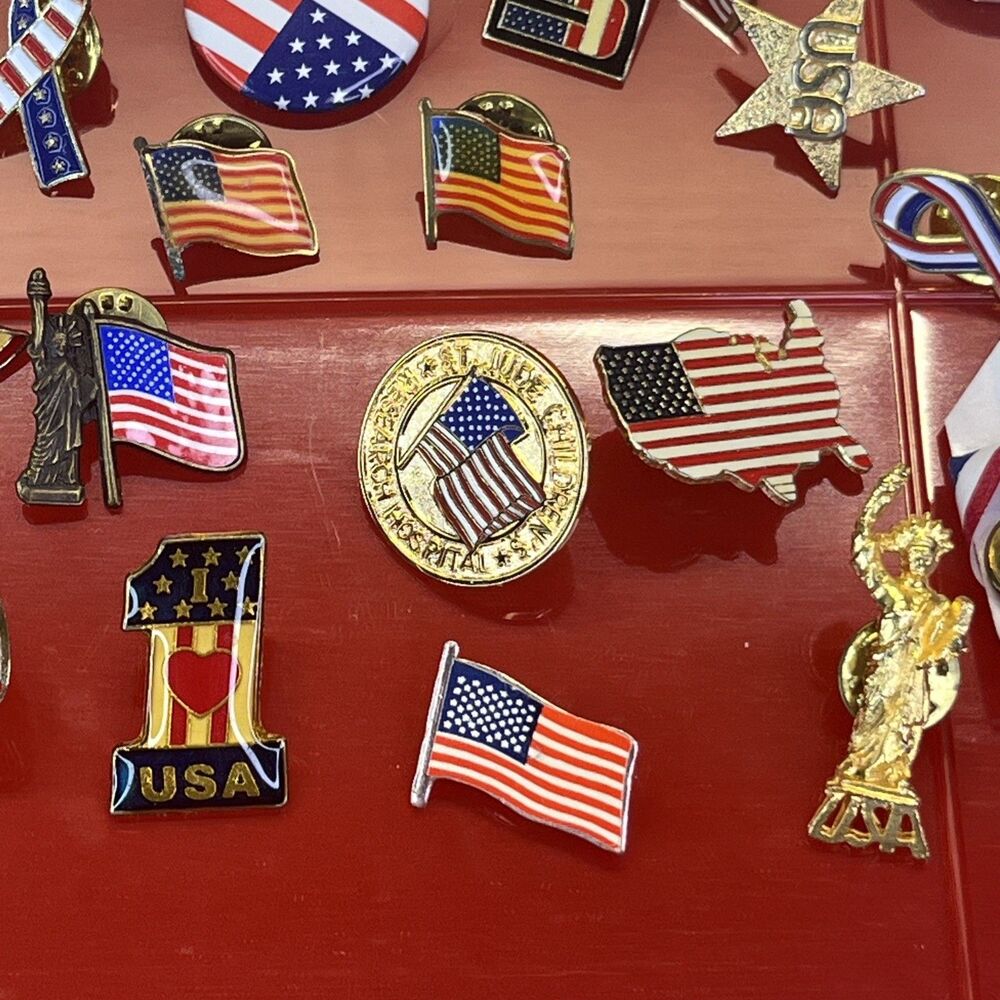 American Flag USA Lapel Hat Pin Vintage Patriotic Red White Blue Bundle lot 31 - Picture 3 of 14